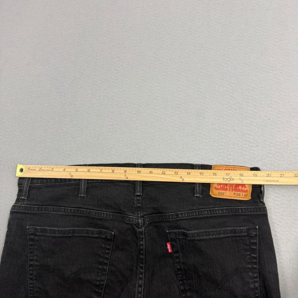 Levis Jeans Mens 38x30 Black 569 Loose Straight Leg Denim Stretch 00569-0125